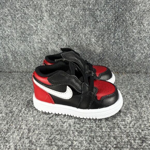 Jordan 1 Low Bred Toe Toddler 4c Shoes Black Red Athletic Sneakers - Picture 1 of 10